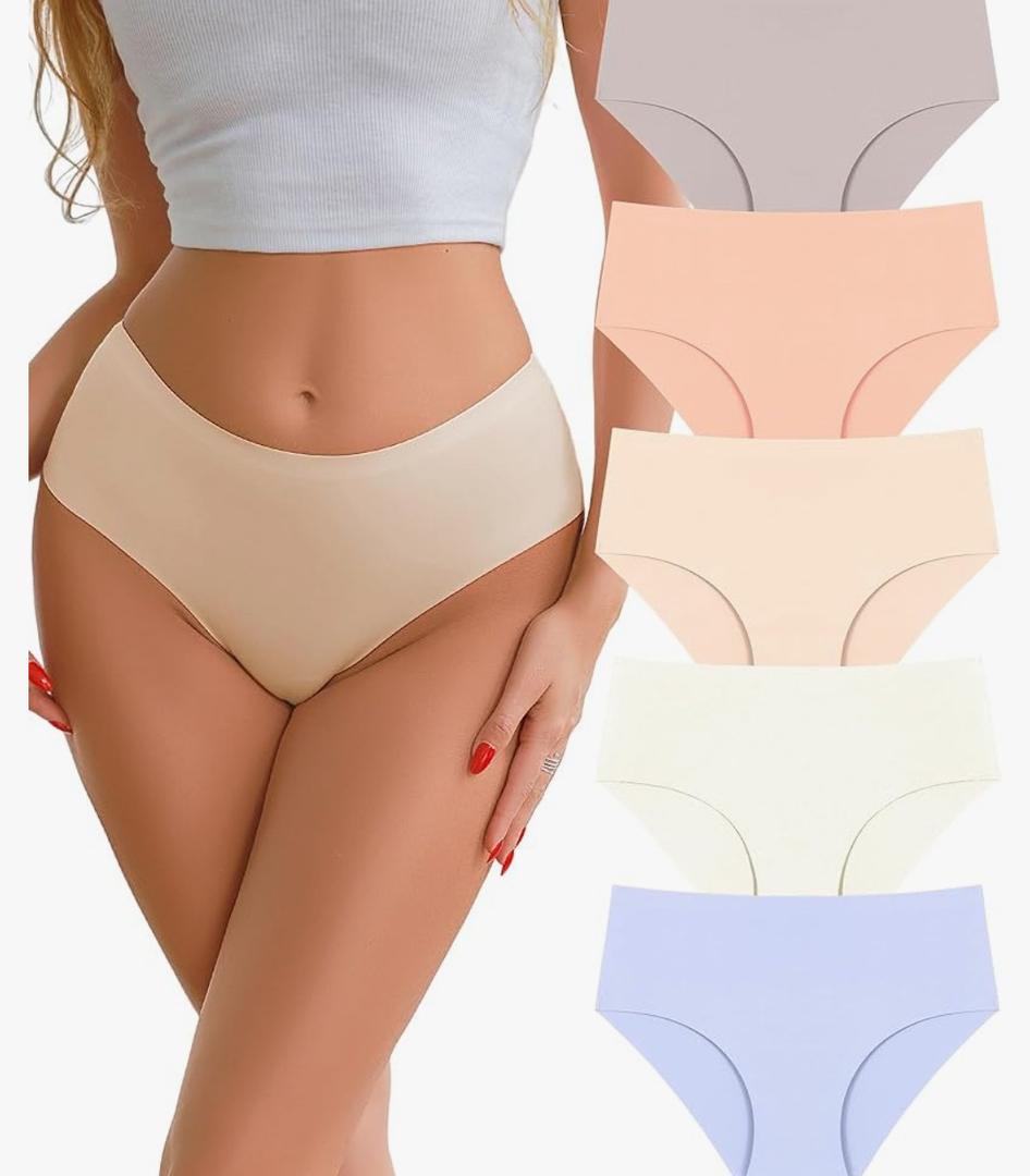 Seamless Underwear for Women Mid Rise Brief Sexy No Show Bikini Panties Womens Cheeky 5 Pack Size S