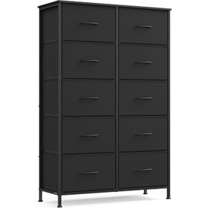 SONGMICS Dresser for Bedroom, Chest of Drawers, Steel, MDF, 10 Non-Woven Fabric Drawers, Storage Organizer Unit, Closet, Entryway, Rustic Brown and Ink Black ULGS125B01S