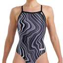 Arena Womens Arena Performance Women's Marbled Sports Swimsuit Light Drop Back Bathing Suit (22, Black/Black Multi)
