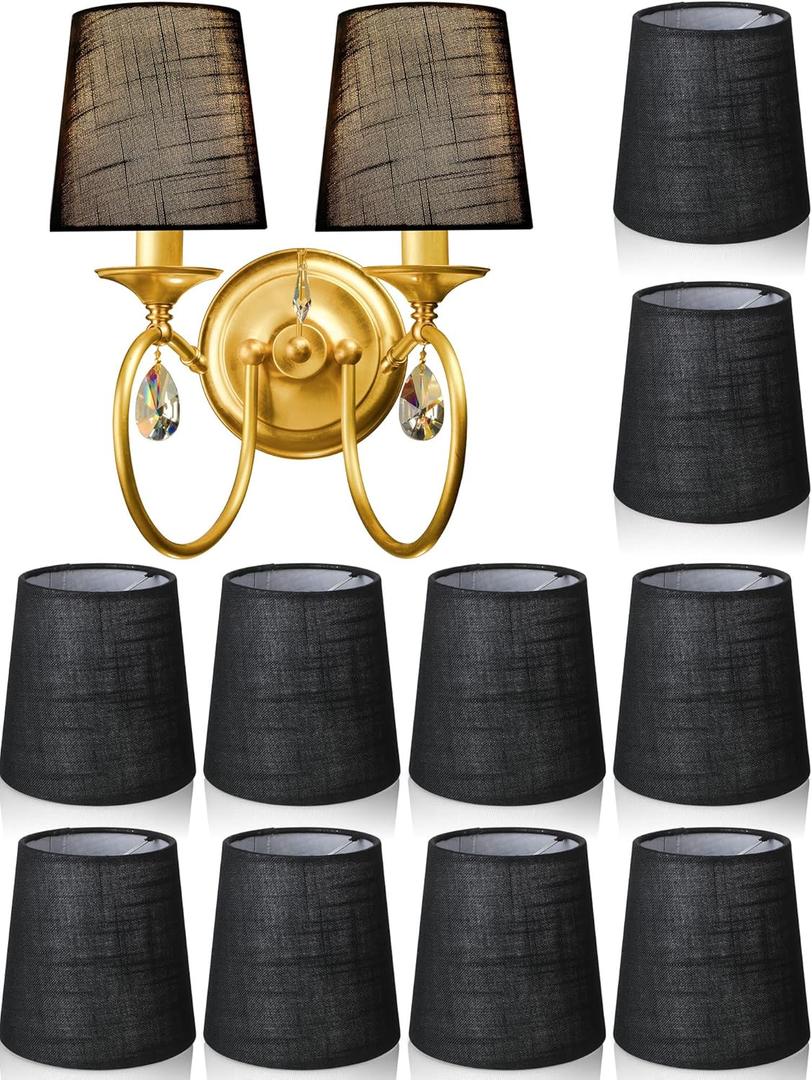 Set of 10 Small Lamp Shade Chandelier Lamp Shades, 4 x 5 x 5 Inch Linen Barrel Fabric Lampshade for Table Chandelier(Black)