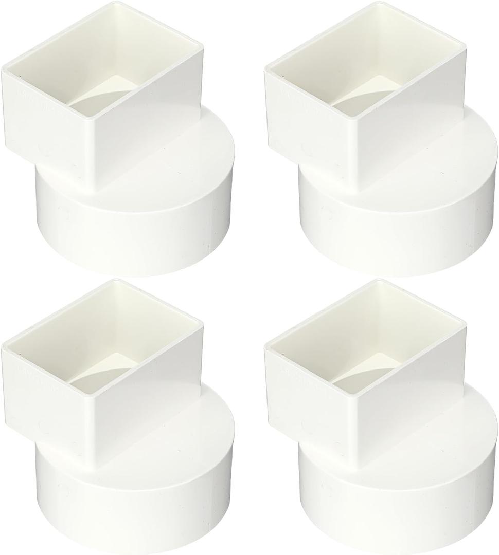 Sosation 4 Pcs 2"x3"x4" PVC Offset Downspout Drainage Adapter, Connects 2" X3" Downspout to 4" Round Sewer and Drain Pipe, Hub/spigot End, Universal Design to Fit All Types of 4" Round Drain Pipe Tile