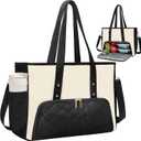 Jetviivid Lunch Tote Bag for Women, 15.6 Inch Laptop Bag with Insulated Lunch Compartment & Cup Holder for Work, Office,Teacher,College, Daily, Black&White