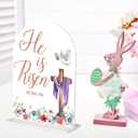 2 x He is Risen Easter Decor He is Risen Table Decor Religious Easter Decorations for Home Christian Gifts with Bible Verse Sign Arch Acrylic 6x8 Inch for Table Home Party White