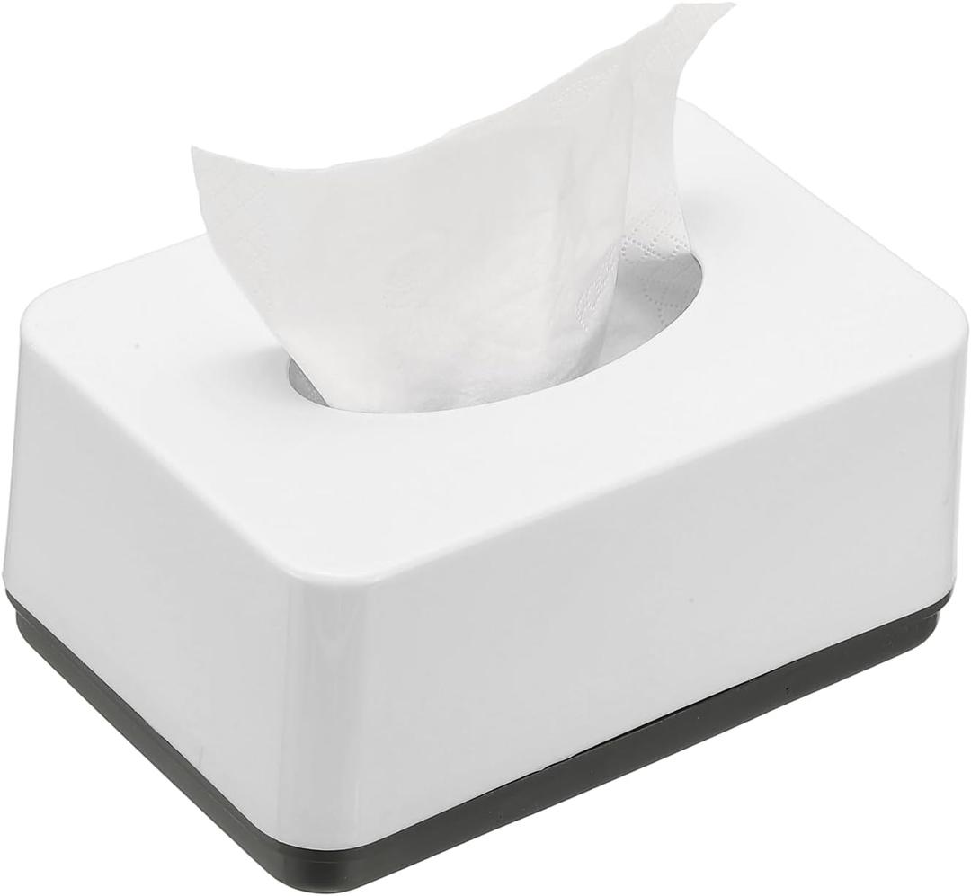Uxcell Tissue Box Cover, Plastic Rectangle Modern Facial Tissue Box Holder Desktop Napkin Organizer Container for Living Room Bedroom Office Hotel Desk Car, White