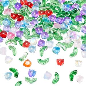 SOFPLATE 1 Box 200Pcs Glass Flower Bead Tulip Crystal Beads Bulk Colorful Transparent Spring Loose Lily Flowers Glass Bead for Jewelry Making Beads Supplies DIY Bracelets Necklace Earrings Crafts