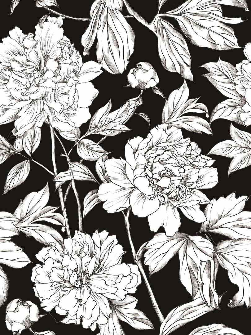 Vintage Floral Peel and Stick Wallpaper Boho Removable Self Adhesive Wall Paper for Bedroom,Kitchen Accent Wall Decorations 17.3"x236" Vintage White and Black Floral Leaf Vinyl Contact Paper