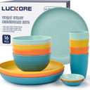 Wheat Straw Dinnerware Sets 16 PCS - Unbreakable Reusable Dinnerware Dishes Dessert Plates, Cereal Bowls, Drinking Cups, Sauce Dishes, Microwave Dishwasher Safe Plates Bowls Sets for Kitchen