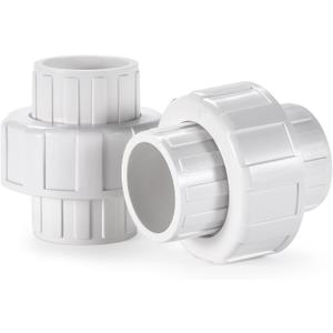 1" PVC Union Coupling Pipe Fitting,1" PVC Slip Union Schedule 40, PVC Adapter(Socket x Socket), built-in EPDM O-Ring, White (2 Pack)