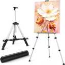 Art Easel Stand for Painting or Sign, Portable Adjustable 66 inches Display Tripod Artist Floor Aluminum Metal Easel with 1 Bag for Table-top/Floor Drawing, Sturdy for Canvases Displaying - Silver