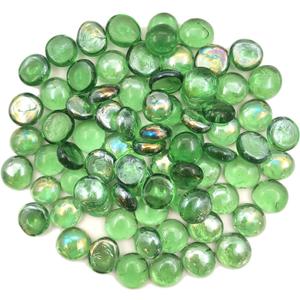 Flat Glass Marbles 1 Pound Vase Filler Fire Pit Glass Pebbles for Indoor Plants, Aquarium Fish Tank Decorations, Home Decor, Fire Pit, Landscaping, Arts Crafts (Green)