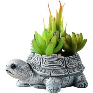 Turtle Planter Sea Turtle Succulent Pots with Drainage Hole, Resin Plant Pots for Succulents Home Office Desktop Decorations,Small Flower Pots for Outdoor Garden Decor,Turtle Gifts for Women (Gray B)