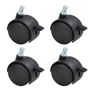 Nylon Twin Wheel Swivel Caster 1-7/8 Threaded Stem Plant Pot Caddy Wheel Replacement Brake Wheel Black, 4 Packs