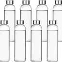 Encheng Glass Water Bottles,16oz Glass Drinking Bottle With Leakproof Stainless Steel Cap,Reusable Juice Bottles Beverage Drinkware,To Go Travel Bottles For Drink,Sauce,8Pack