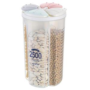 auons Airtight Kitchen Food Storage Container, Leak-Proof BPA Free Plastic Plastic Dry Cereal Dispensers Containers with Durable Lids for Flour, Sugar, Rice (2500ml 4 Color-4 Grid)
