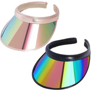 2 Pack Sun Visor Hats Women UV Sports Iridescent Multi Color Tennis Golf UPF Cap Headwear for Men Women Outdoor Summer Travel (One Size, Khaki & Black)