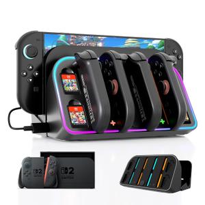 Wall Mount for Nintendo Switch 2 2025 - Switch Wall Mount with RGB Light & Joy Con Charger - 4 Joy Con Charging Ports, 7 RGB Modes Light, 4 Game Card Storage - Magnetic Charging with LED Indicators (3 in 1 Charging Dock) Wall Mount for Nintendo Switch 2 2025 - Switch Wall Mount with RGB Light & Joy Con Charger - 4 Joy Con Charging Ports, 7 RGB Modes Light, 4 Game Card Storage - Magnetic Charging with LED Indicators (3 in 1 Charging Dock)