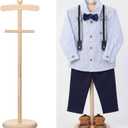 Bucherry 1 Pack Baby Clothes Display Stand Wooden Baby Shower Centerpiece Adjustable Height Circle Shaped Dress Hanger Doll Dress Outfit Stand Rack Hand Assembled Hangers Display Set (Wood Color)