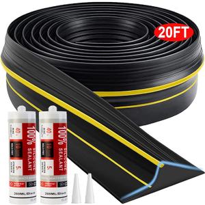 Jin&Bao Universal Garage Door Threshold Seal Strip 20FT Kit, Bottom Waterproof Rubber Weather Stripping Replacement（Yellow, 2 Adhesive）