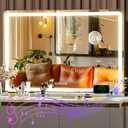 Hasipu Vanity Mirror with Lights and Bluetooth Speaker, 37.4" x 25.6" LED Makeup Mirror, Lighted Makeup Mirror with Dimmable 3 Modes, Touch Screen Control Vanity Mirror Round White