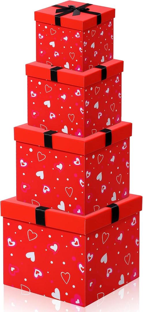 Epakh 4 Pcs Valentines Nesting Gift Boxes with Lids Holiday Gift Boxes Assorted Sizes for Valentines Day Presents Flower Birthday Bridesmaid Wedding Christmas Party Favor(Classic)