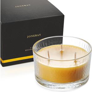 3-Wick Beeswax Candles, Pure Natural Handmade Beeswax Candles in Thick Glass Jars - Unscented Candles with 22-Hour Lasting