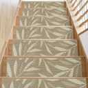 JSEI Stair Treads for Wooden Steps with 3D Leaf Pattern, 14 Pack 9" X 28" Carpet Stair Treads Non-Slip Indoor with TPE Backing, Machine Washable Stair Runners for Kids Elders and Pets, Beige