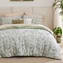 Bedsure Floral Comforter Set Queen Size, 5 Pieces 100% Cotton Bed Set, 200 Thread Count, Reversible Flower Bedding Set with 1 Botanical Comforter, 2 Pillowshams, 1 Throw Pillow, 1 Throw Pillowcase