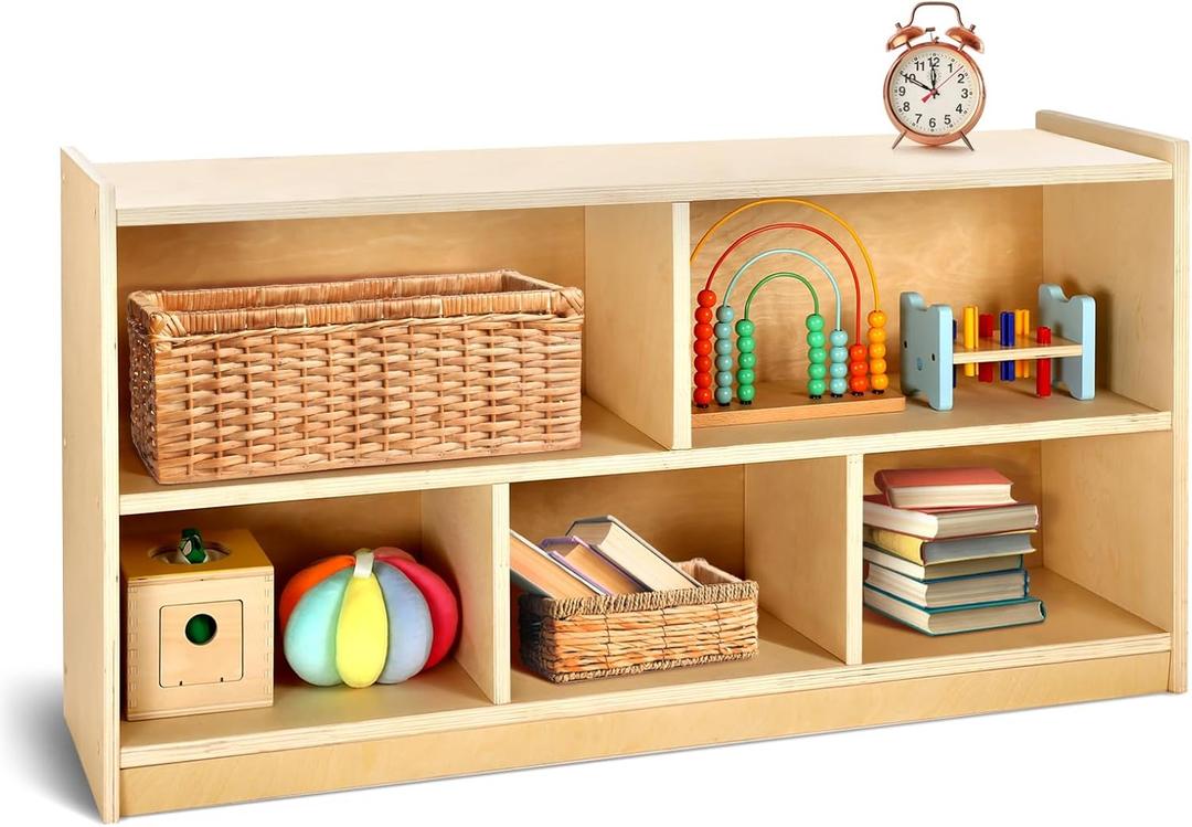 wingyz Wooden Storage Cabinet, 5-Section Montessori Bookshelf, Kids Toy Storage Organizer Book Shelf for Kids Rooms, Classroom, Playroom, Nursery, Preschool Book Shelves (43.3"D x 12"W x 24"H)