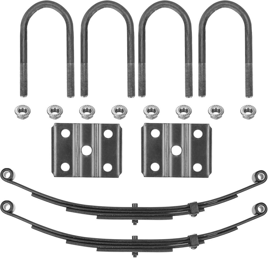 Single Trailer Leaf Spring 4 Leaf Double Eye 1750 lbs Cap for 3500 lbs Axle Suspension & U-Bolt kit, 25-1/4" Length fits for SW4B - Set 2