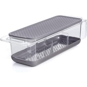 Copco Over the Sink Colander and Fridge Storage Bin with Folding Handle for Rinsing and Storing Fruits and Vegetables, Clear/Gray