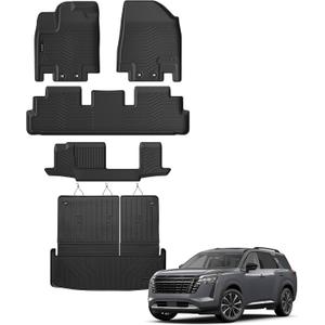 Auxko All Weather Floor Mats Cargo Mat Back Seat Mat Fit for Nissan Pathfinder 7&8 Seat 2026 2025-2022 TPE Floor Liner Trunk Mat Pathfinder Accessories All Season Odorless Anti-Slip Black