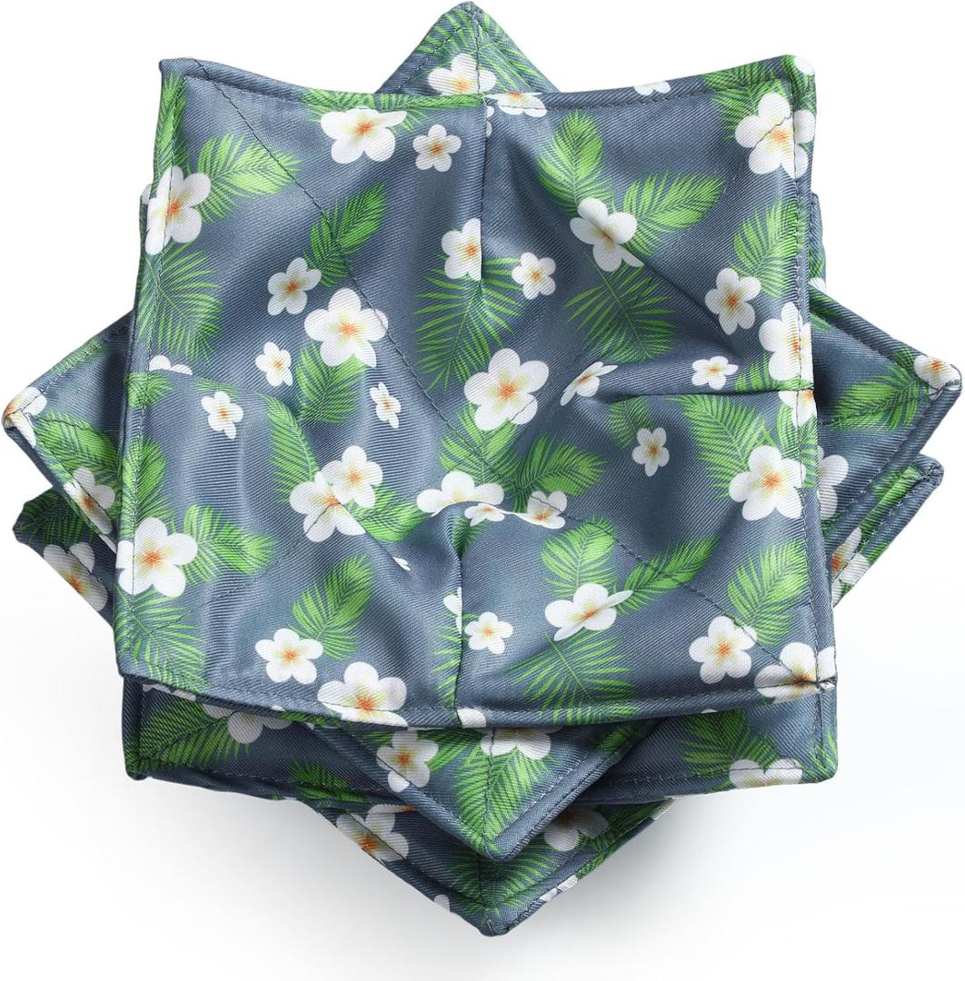 Cunhill 4 Pcs Cotton Microwave Bowl Cozy Holders for Hot Food Hot Pads Soup Bowl Potholders Heat Resistant Multipurpose Quilted Safe Holders for Kitchen Plate Supply(Navy Blue, Flower Style)