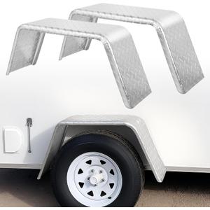 Square Trailer Fenders for 14"-16" Wheels Fits Utility, Boat, Cargo Trailers 16 Gauge Diamond Plate Steel 32"x13"x9", Heavy Duty Trailer Fenders Single Axle
