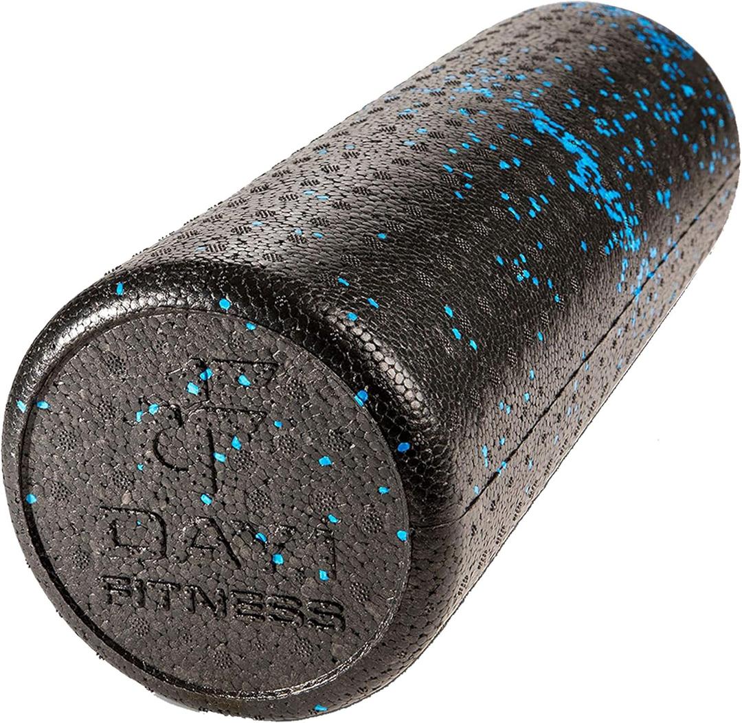 Day 1 Fitness High Density Foam Roller  Deep Tissue Muscle Massage & Myofascial Release for Recovery, Physical Therapy, Exercise & Pain Relief  Multiple Sizes & Colors (Blue Speckled)