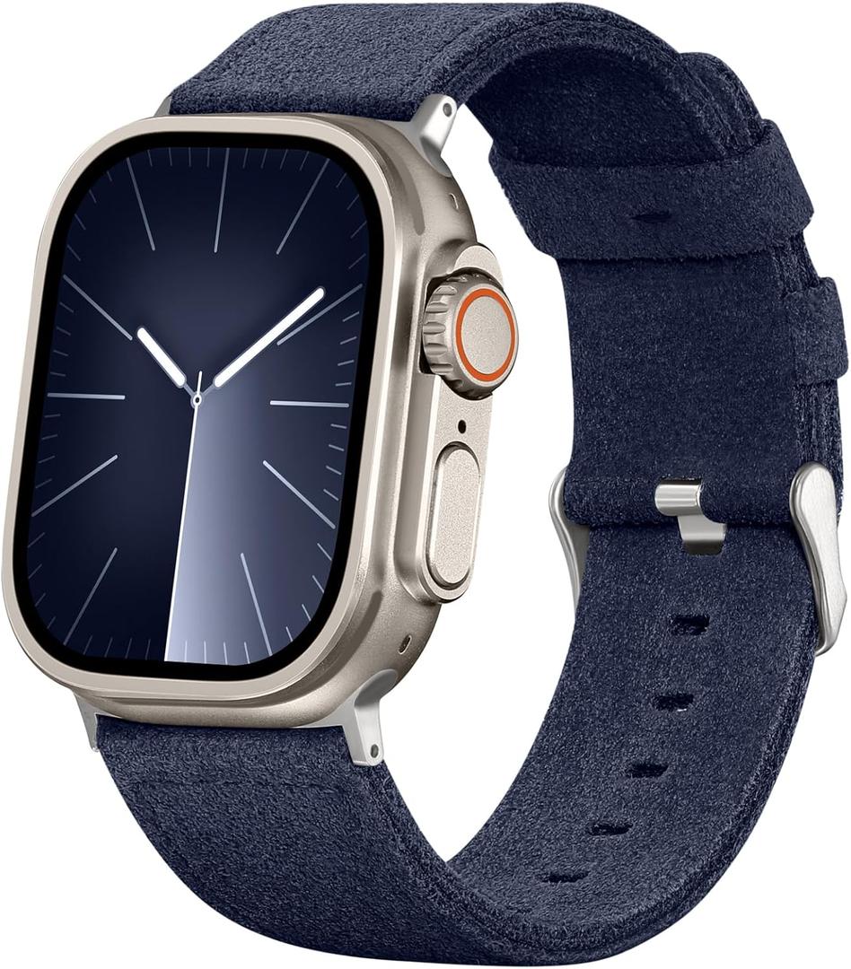 3 x Bandsie Leather Band Compatible with Apple Watch Ultra 3/Ultra 2/Ultra Band 49mm 46mm 45mm 44mm 42mm for Men, Vintage Genuine Suede Leather Wristband Strap for iWatch Series 11 10 9 8 7 6 5 4 SE 3 2 1