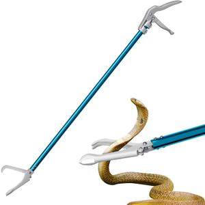 60" Snake Tongs, Professional Aluminum Alloy Standard Reptile Grabber Rattle Snake Catcher Wide Jaw Handling Tool (Blue)