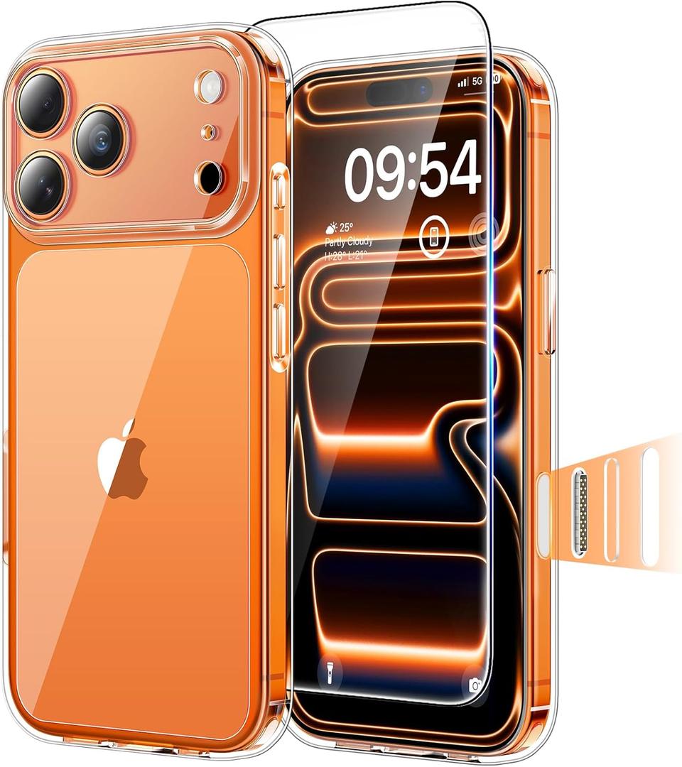 TAURI for iPhone 17 Pro Case, Camera Control Full Camera Protection, with Screen Protector, Military-Grade Protection Shockproof Phone Case for iPhone 17 Pro, Clear (B-Button Clear)