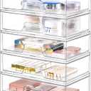 5 Pack Makeup Organizer Stackable, 12.1''L Bathroom Organizer and Storage Acrylic Undersink Drawer Organizer, Cosmetics and Beauty Supplies,Clear Plastic Storage Bins for Vanity,Pantry,Cabinet,Kitchen