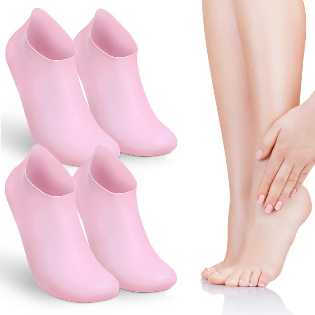 Didiseaon Moisturizing Foot Cover - 2 Pairs Silicone Spa Socks for Foot Care Soft Gel Feet Treatment for Dry Cracked Feet Reusable and Washable for Home and Travel
