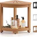 Waterproof Corner Shower Stool for Inside Shower, Poly Lumber Shower Bench Seat Chair, Bath Shower Stool for Shaving Legs Foot Rest with Storage Shelf, Adjustable & Non-Slip Feet, Teak Brown