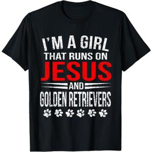 Jesus & Golden Retrievers Girl That Runs On Dog T-Shirt T-Shirt L