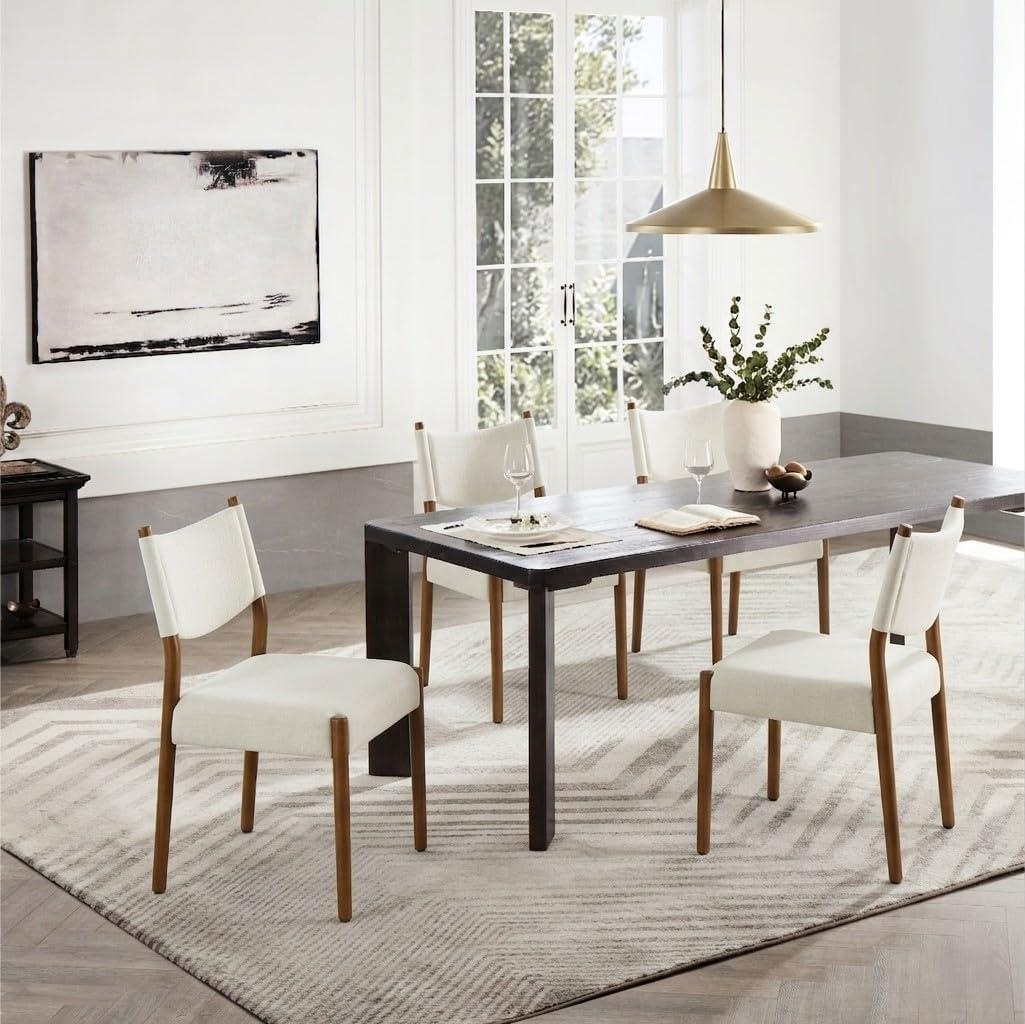 KISLOT Upholstered Dining Chairs Set of 4, Solid Wood Armless Kitchen Chairs with Soft Polyester Fabric, Modern Dining Room Seating, Linen