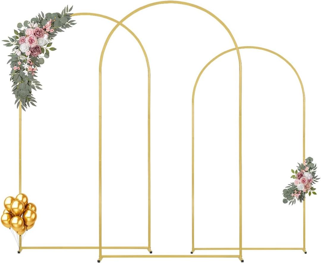 VEVOR Arch Backdrop Stand, 8Ft,7.2Ft&6.6Ft, Set of 3 Balloon Metal Arch Stand for Ceremony, Gold Wedding Arch Backdrop Stand, Fit for Birthday Party, Baby Shower, Graduations, Holiday