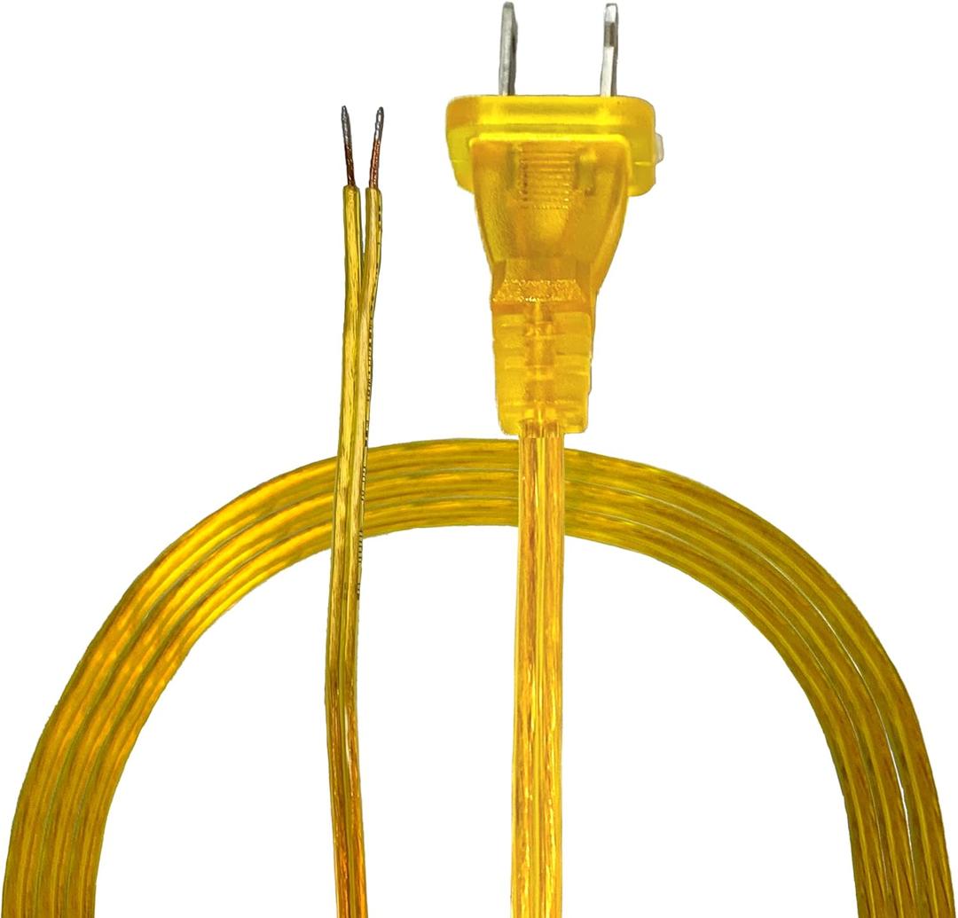 Royal Designs Lamp Cord with Molded Plug, Stripped Ends Ready for Wiring, 8 ft long, Clear Gold, SPT-2 UL Listed