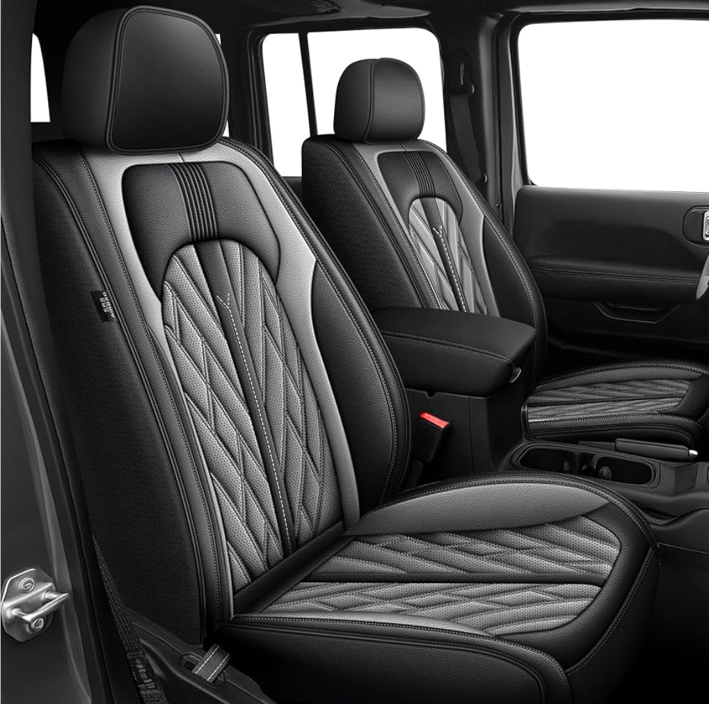 AOMSAZTO 2 Front Seat Covers Custom Fit for Jeep Gladiator 2020-2024 2025 Breathable Leather Truck Car Seat Covers (Black&Grey)