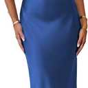 Summer Satin Backless Boat Neck Maxi Dress for Women 2026 Elegant Silk Sleeveless Wedding Guest Dresses (Blue, M)