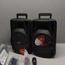QFX PBX-800TWS 8-Inch TWS Bluetooth Stereo PA System with 2 8" Speakers, 2 Microphones, 2 Stands, and a Remote Control