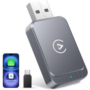 AuroraLink Wireless Carplay Adapter for Apple iPhone & Android Auto 2-in-1 Fast & Stable Carplay Wireless Adapter Convert Wired to Wireless Car Play Dongle for iOS 10+/Android 11+ (Grey)