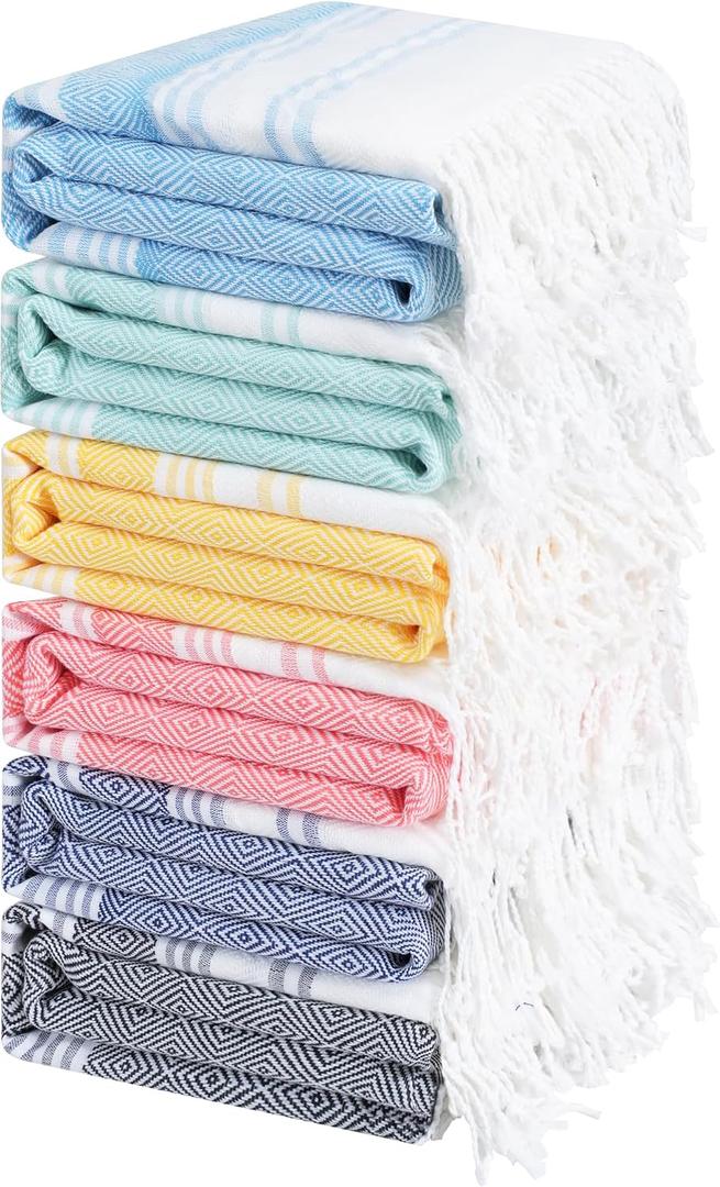 Genovega 6 Packs Oversized Turkish Beach Towel 74"x38" Thin Quick Dry Sand Free Pool Swim Towels Large XL Adult Clearance Blanket Travel Vacation Accessories Essentials Multi Coral Pink Rhombus