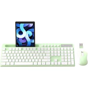 Wireless Keyboard and Mouse Combo, MARVO 2.4G Ergonomic Wireless Computer Keyboard with Phone Tablet Holder, Silent Mouse with 6 Button, Compatible with MacBook, Windows (Green) (Green)